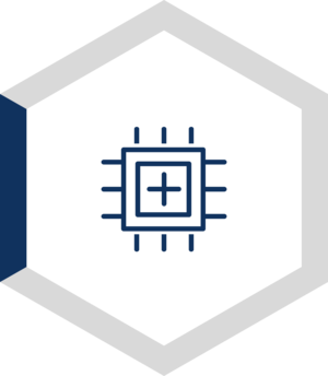 Hexagon with CPU chip icon inside