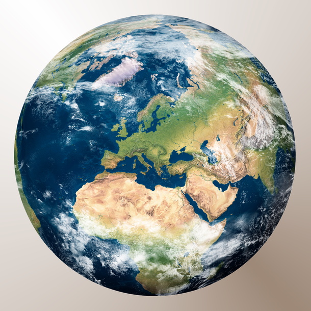 Earth viewed from space showing continents.