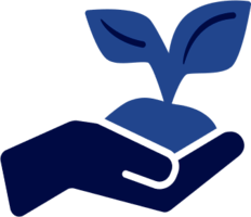 Hand holding a stylized plant sprout.