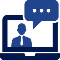 Online webinar icon with speech bubble.