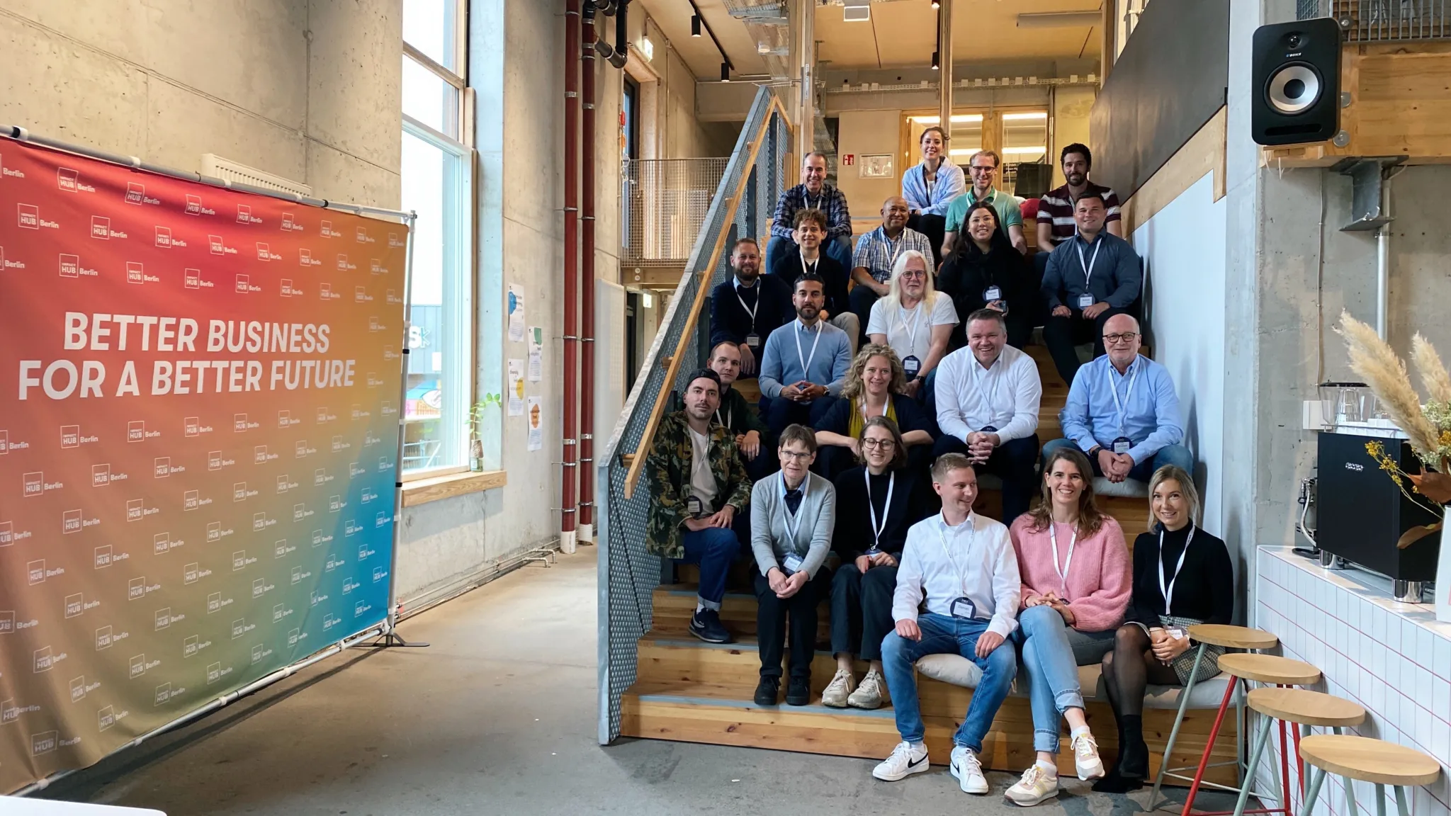 Participants of the AdEx Partners Digital Bootcamp 2023 in a group photo at the Impact Hub Berlin